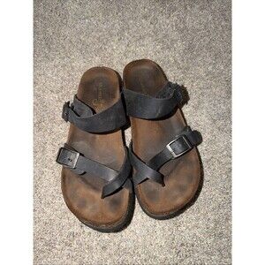 Mountain Sole Sandals Womens Size 8 Leather Buckle Straps Comfort Slip On Black